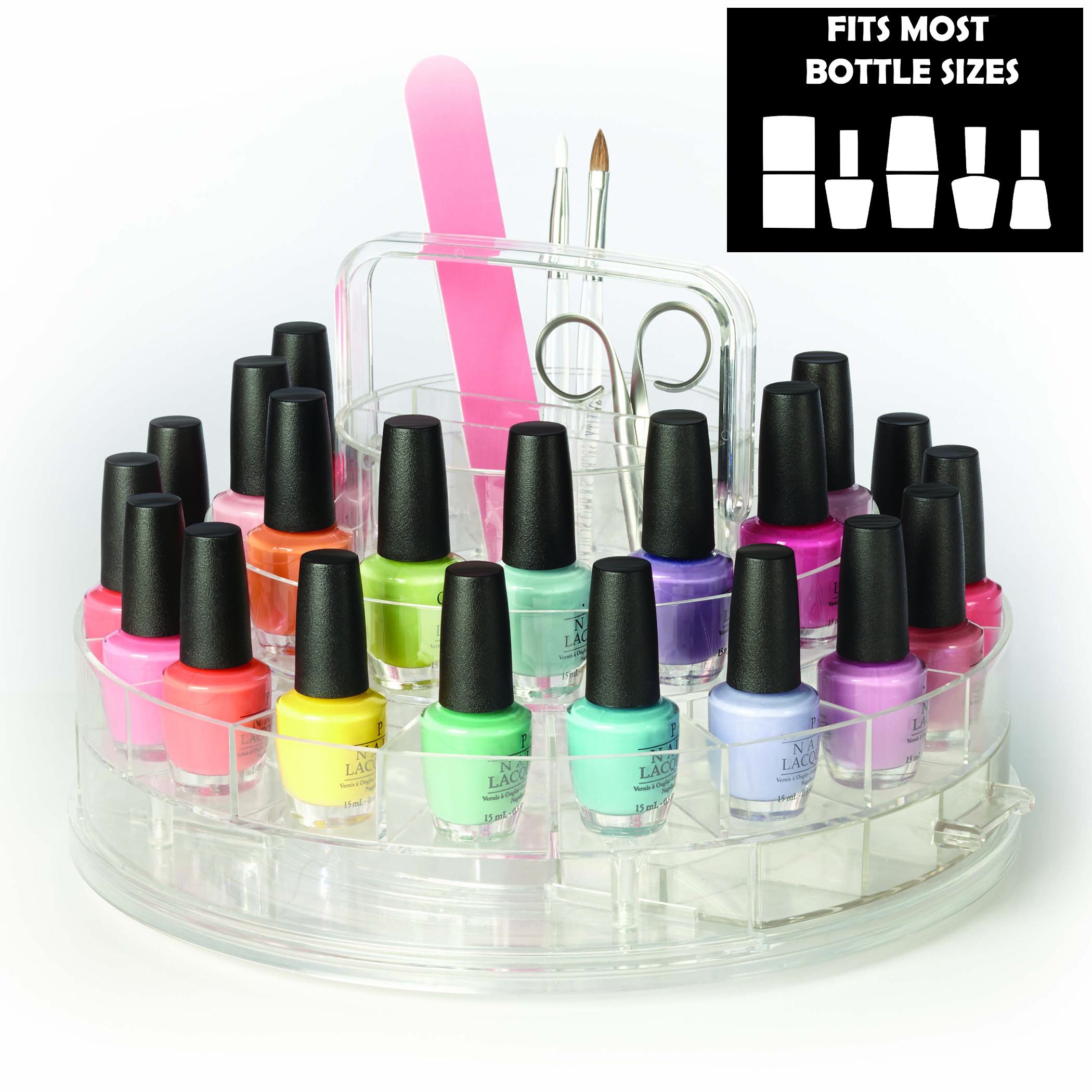 Clear Rotating Nail Polish and Accessories Organizer Holds 30 Bottles