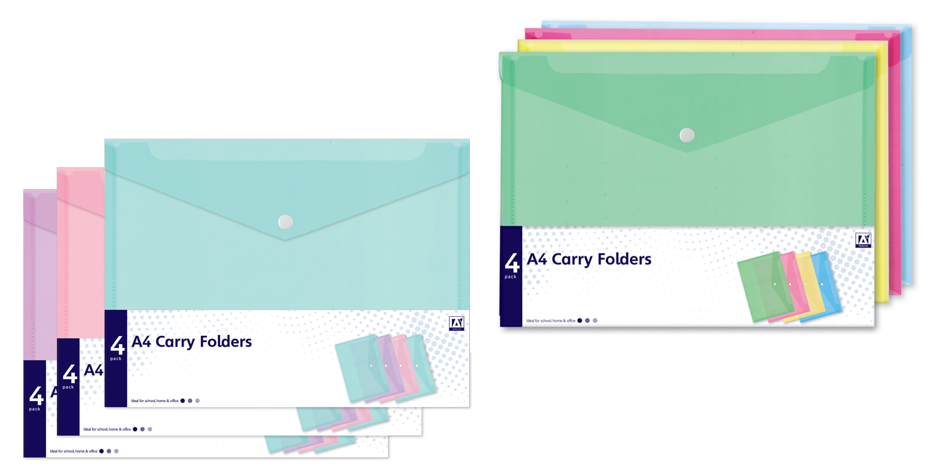 A4 Carry Folders 4 Pack Mix Colours Document Wallet Office School Stationery
