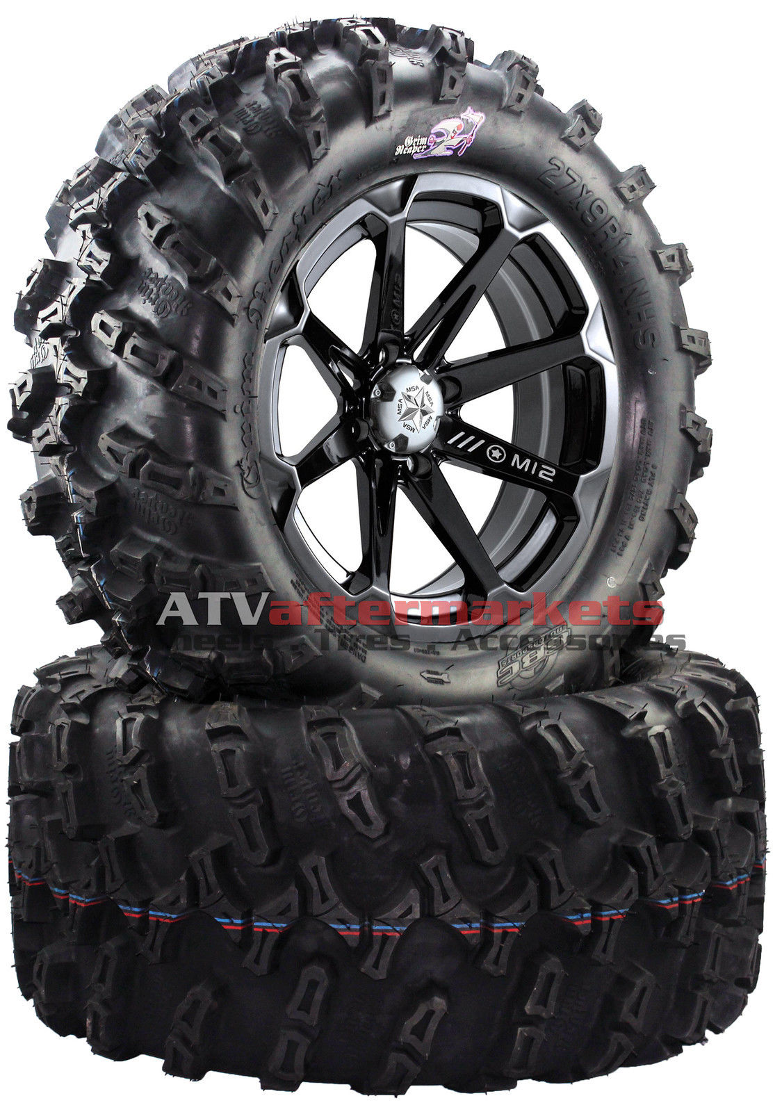 MSA M12 Diesel 14" ATV/UTV Wheels 27" GBC Grim Reaper Tires Polaris