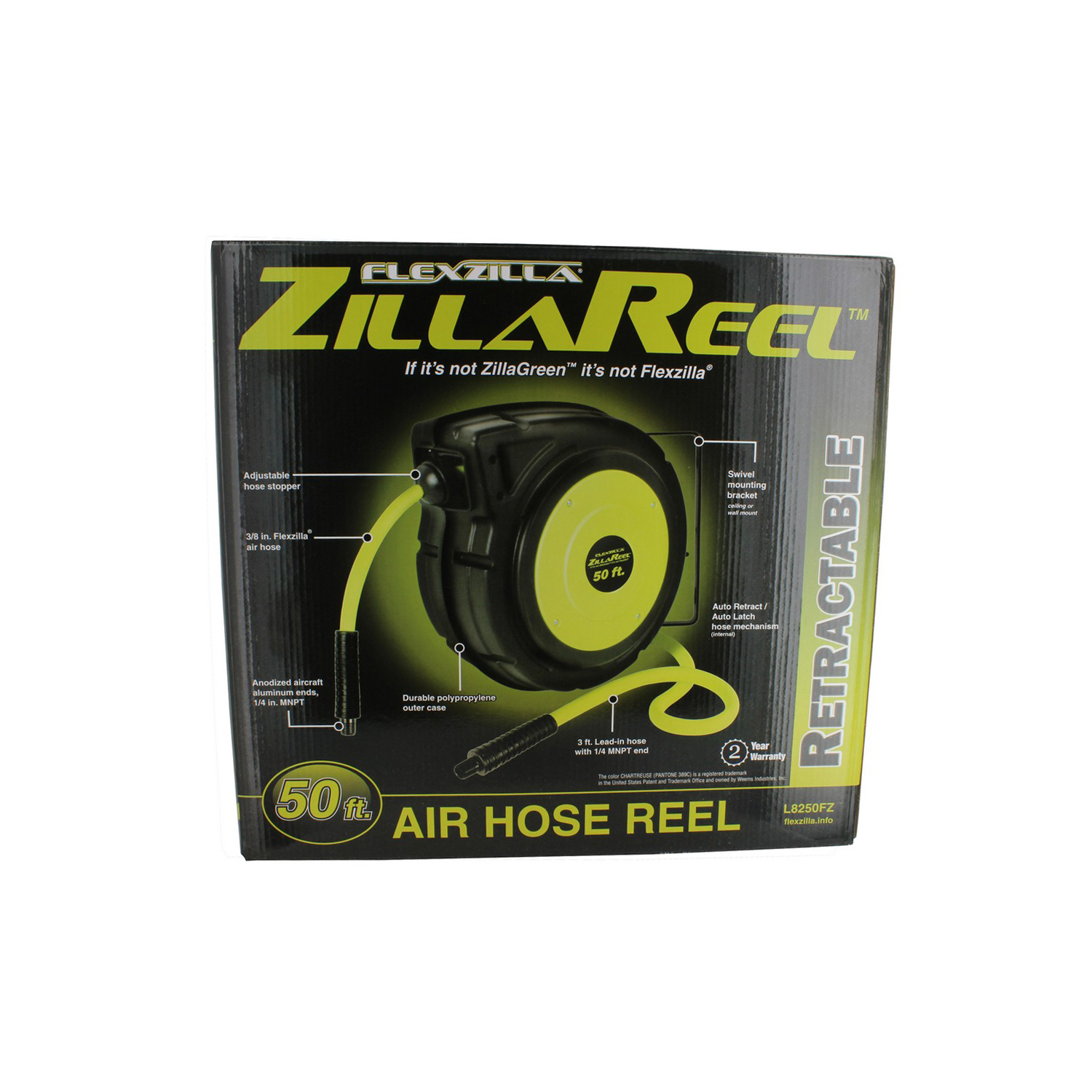 Legacy L8250FZ Flexzilla 3/8"x50' Retractable Enclosed Plastic Air Hose