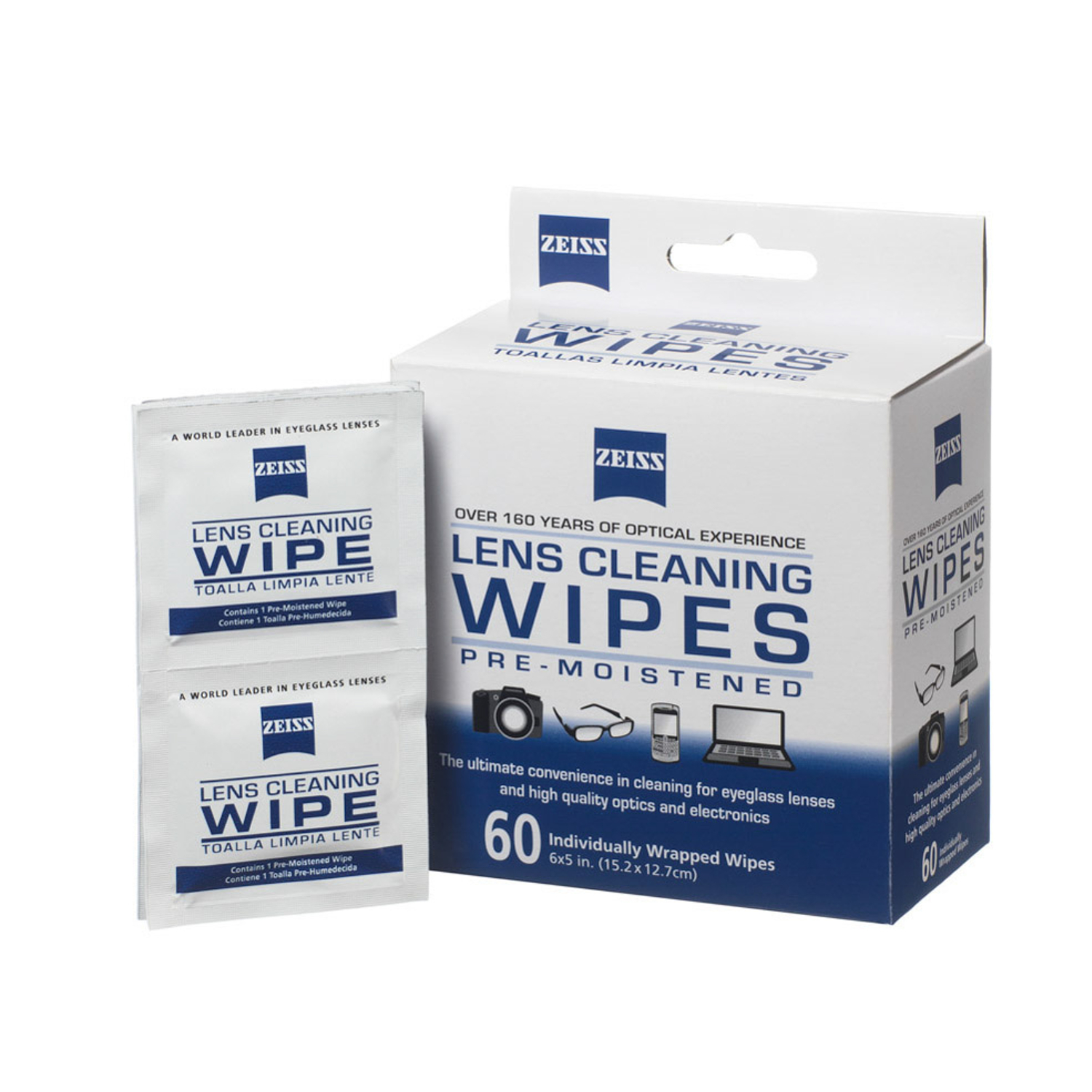 Zeiss Premoistened Lens Cleaning Wipes 60 CT - Glass Cameras Binoculars Optical