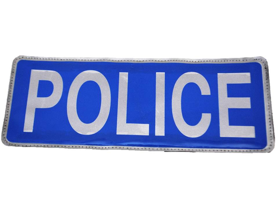 Blue POLICE Reflective Badge with Velcro (Large) Bags Jackets Vests Officer Cop eBay
