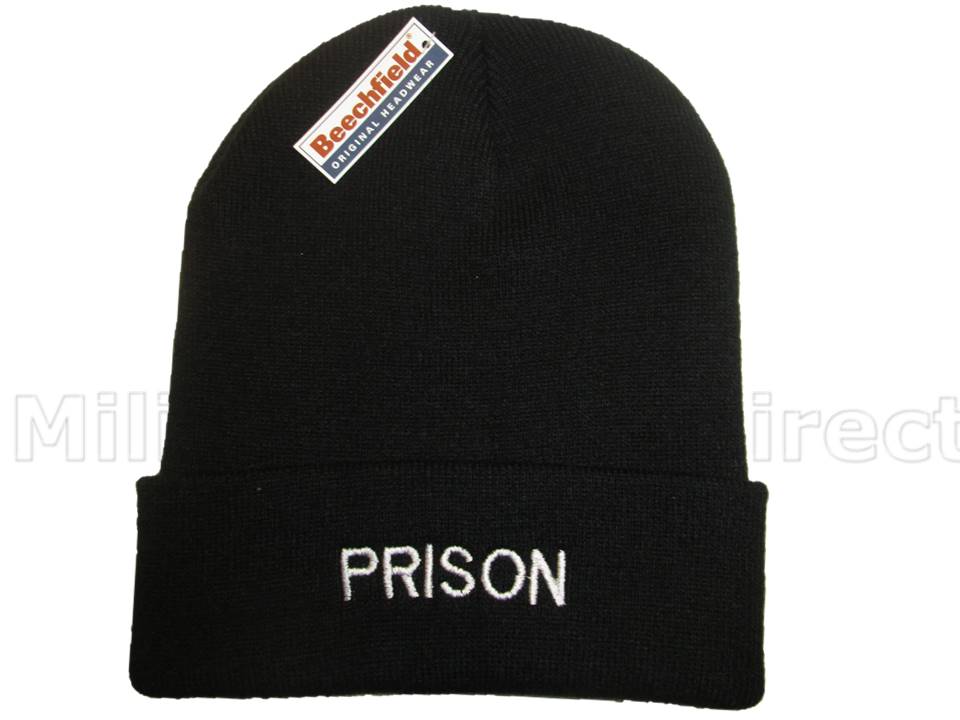 Black Prison Beanie / Woolly Hat for Guard, Officer, Jail