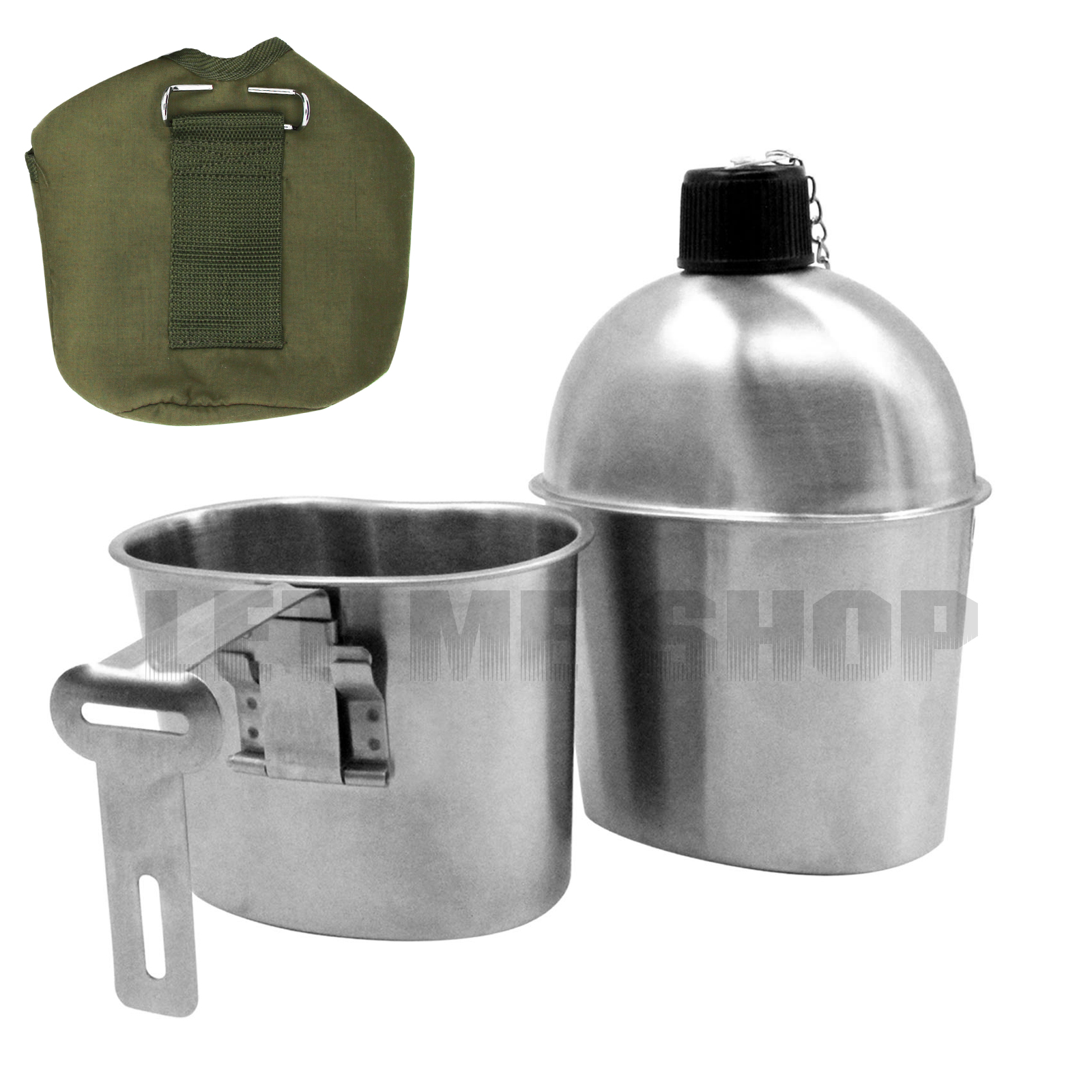 1 L Stainless Steel Canteen with 0.6L Cup G.I. Military Green Nylon Cover
