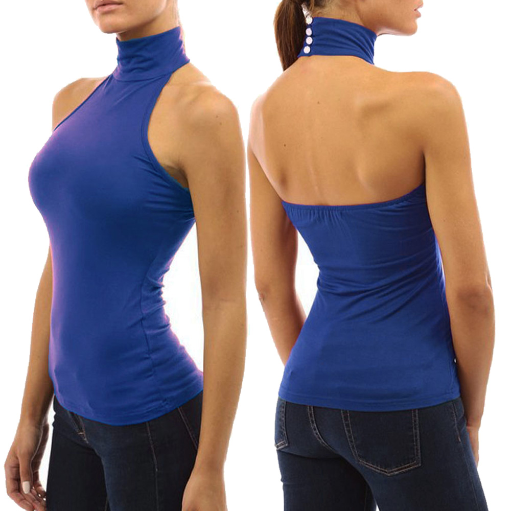 Womens Sleeveless Open Back Halter Blouse Shirt Tank Top Sexy Club