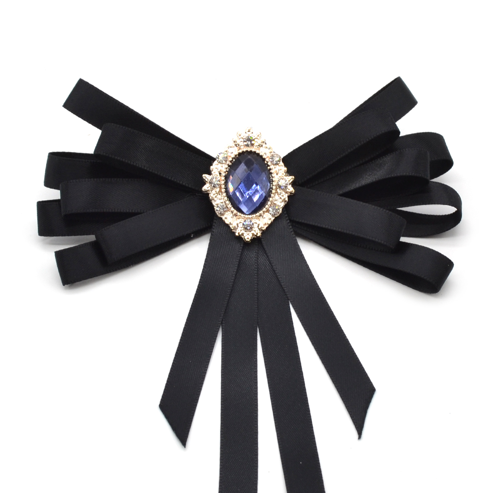 Vintage Crystal Ribbon Tassels Ties Bow Tie Necktie Brooch Pin Gothic