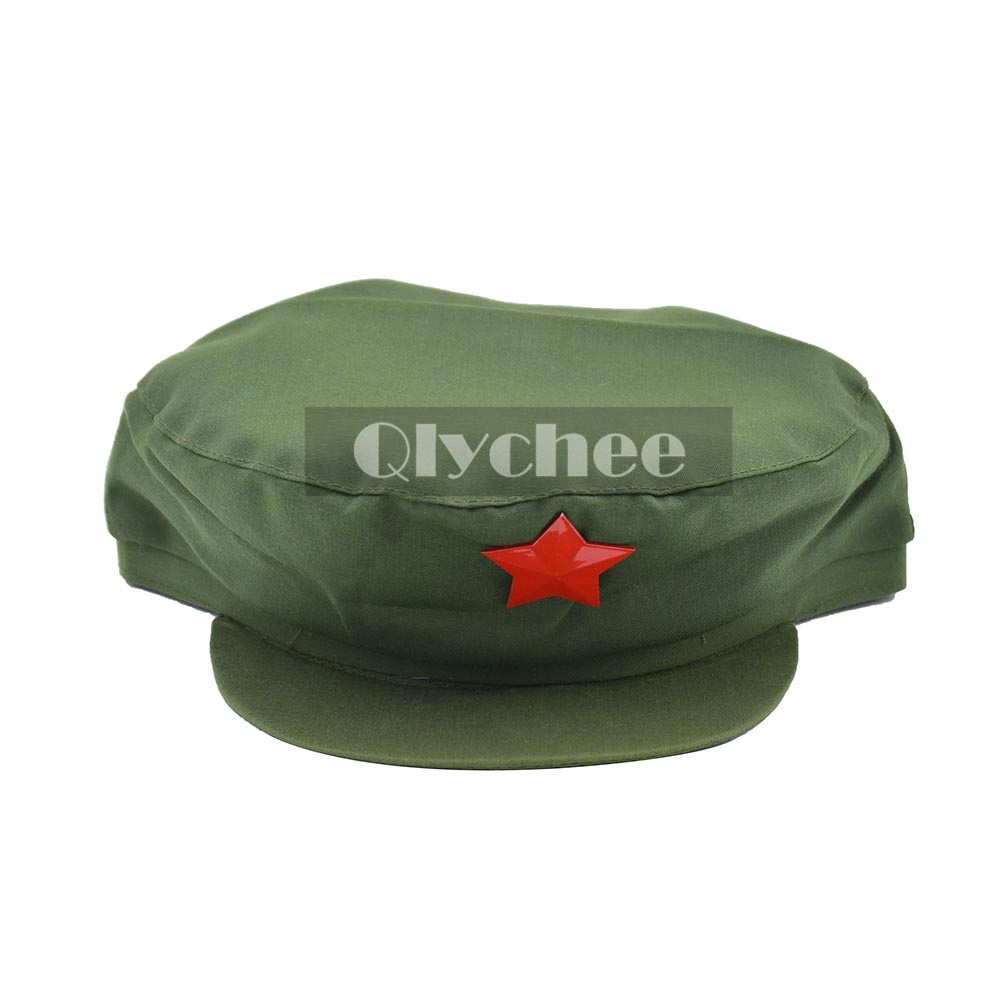 China PLA Red Army Soldier Hat Guard Cosplay Cap Fabric Green Metal