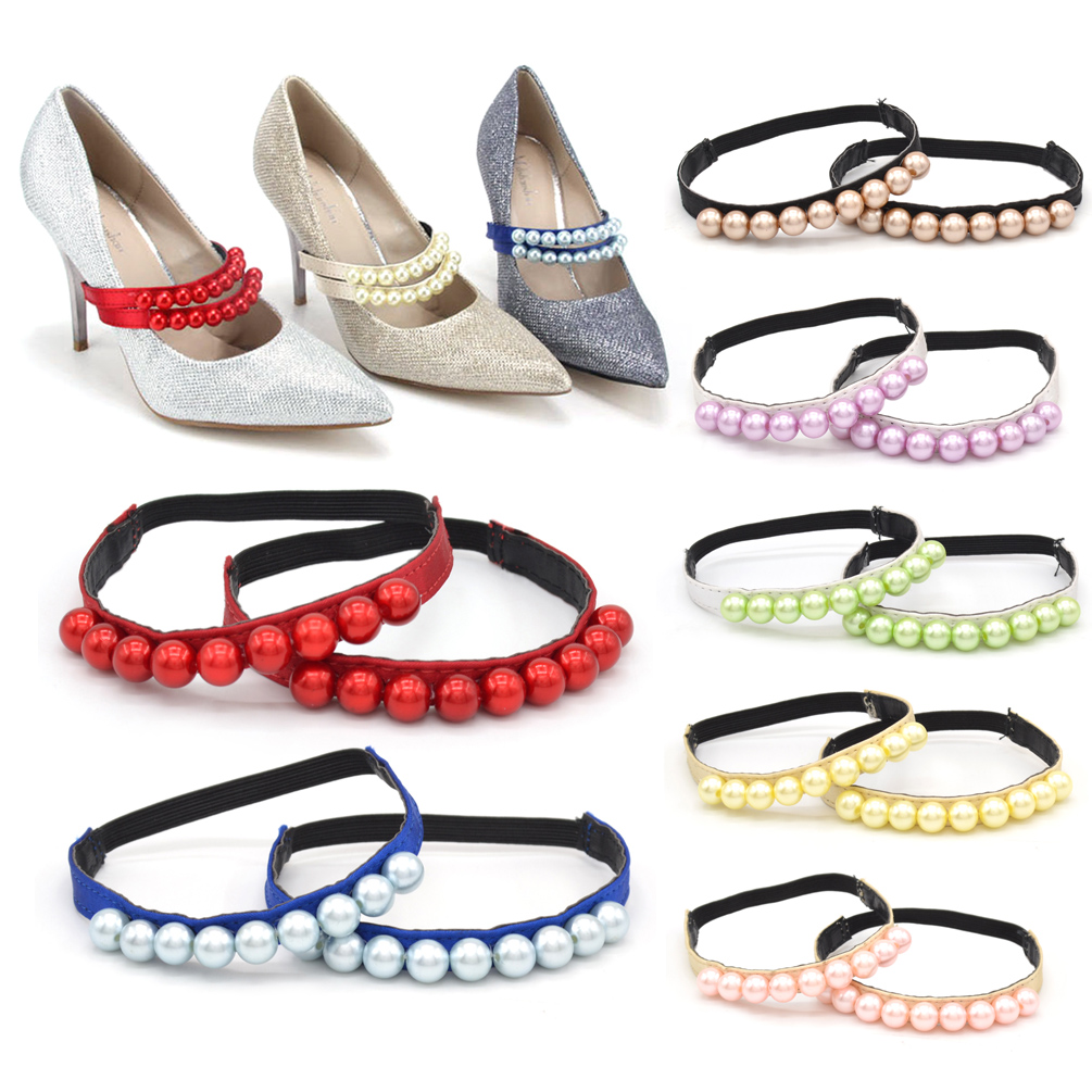 Women Pearl Shoe Straps Elastic Band For Holding Loose High Heeled Shoe