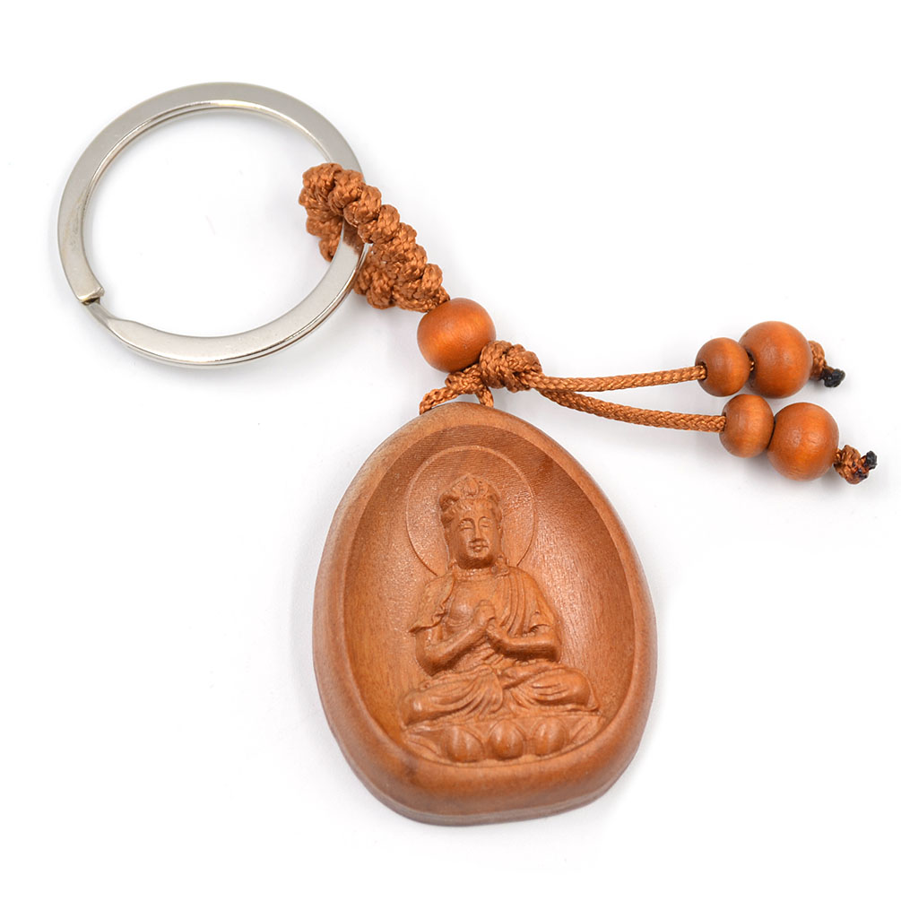 Wooden Carving Buddhism Buddha Hand Statue Pendant Keychain Car Keyring