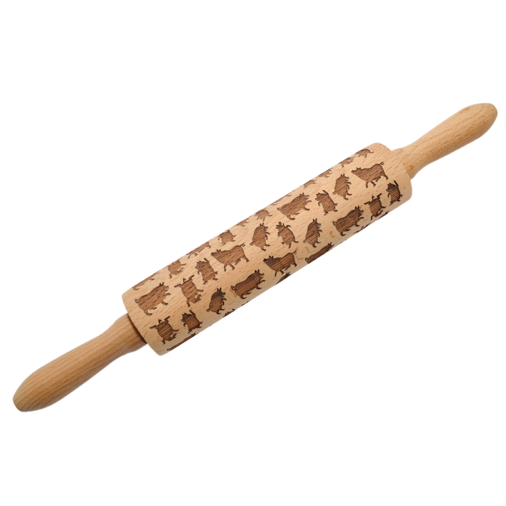 Embossing Rolling Pin Wooden Laser Engraved For DIY Embossed Cookies