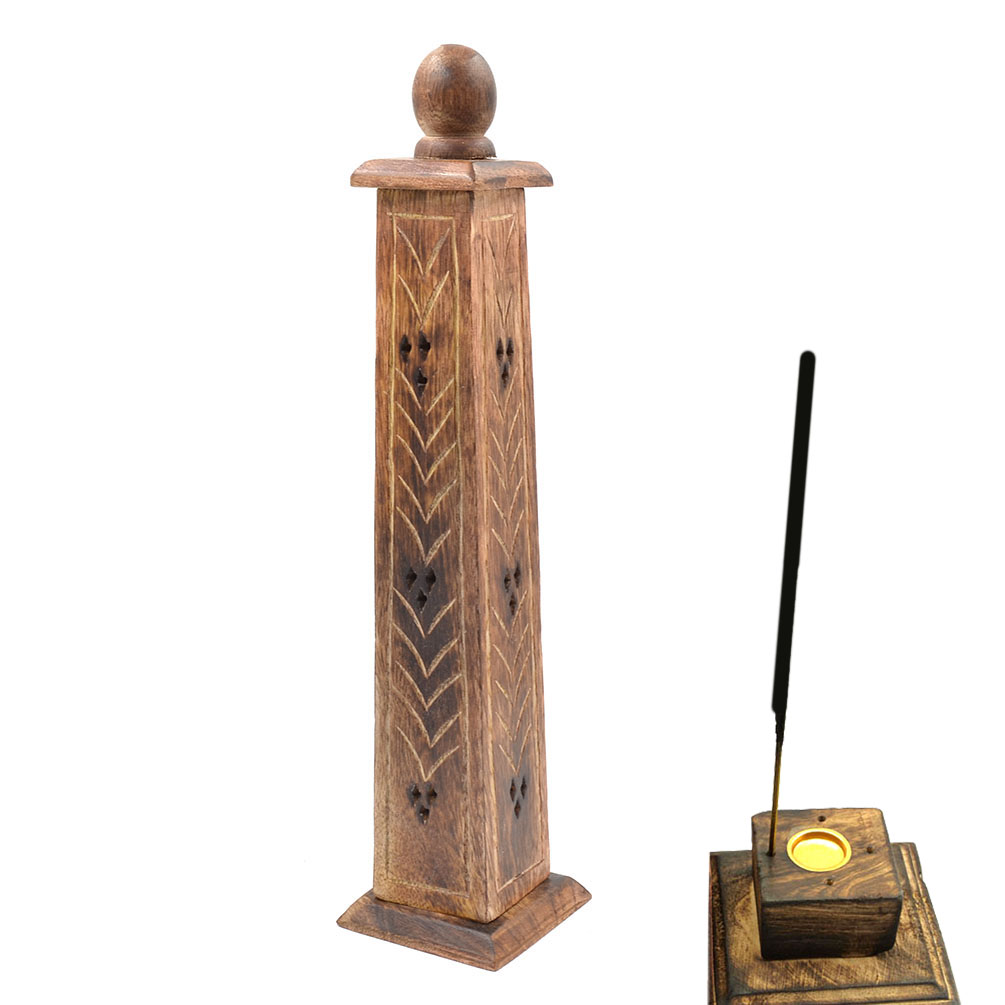Hollow Out Incense Burner Tower Wooden Incense Sticks Cones Holder Home