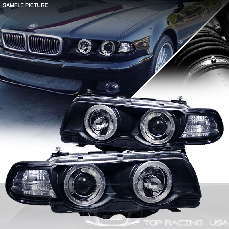 LED DUAL HALO HID PROJECTOR HEADLIGHTS BLACK BMW E38 7SERIES 9901