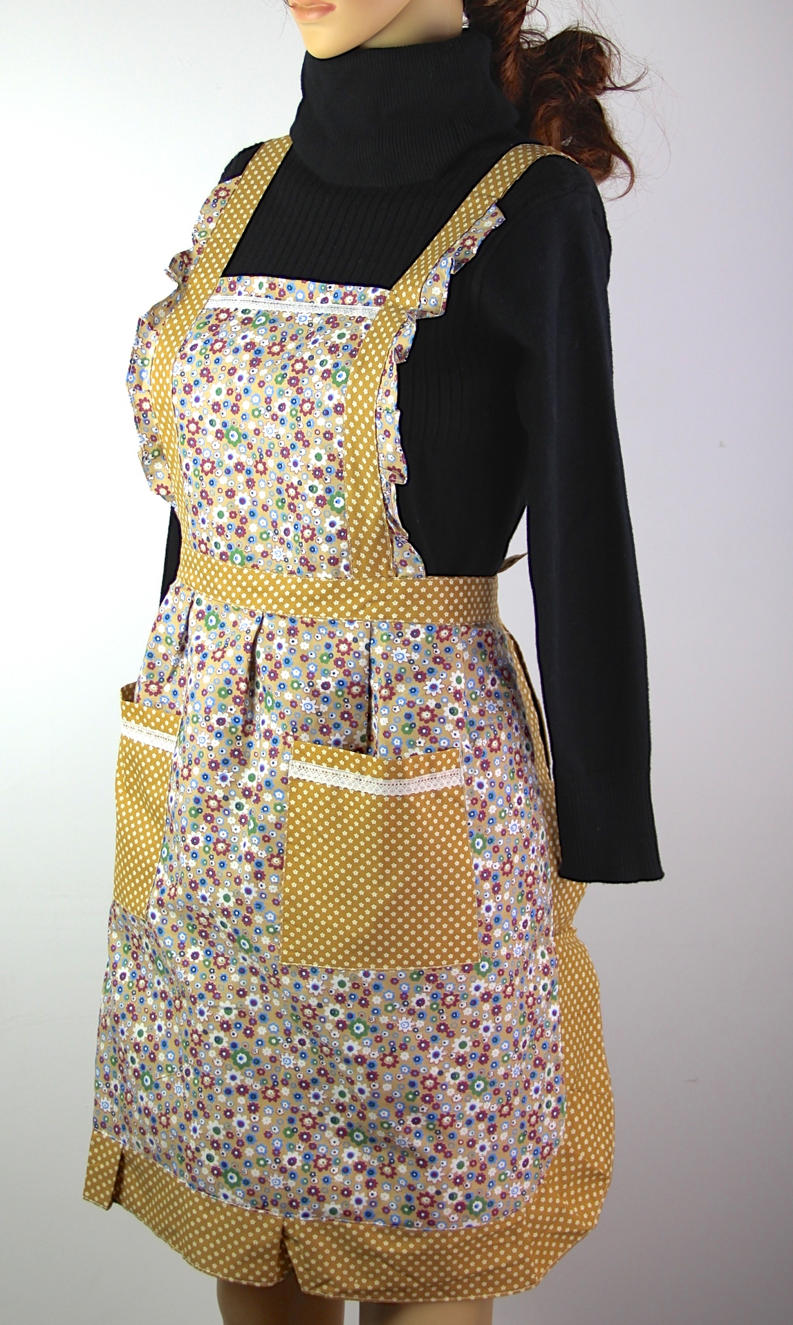 Rose Flower Pattern Women Chefs Cooking Cook Apron Tabard Twin Double
