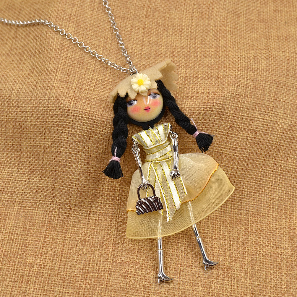 Fashion Little Girl Doll Charm Pendant Necklace Chiffon Lace Long Chain