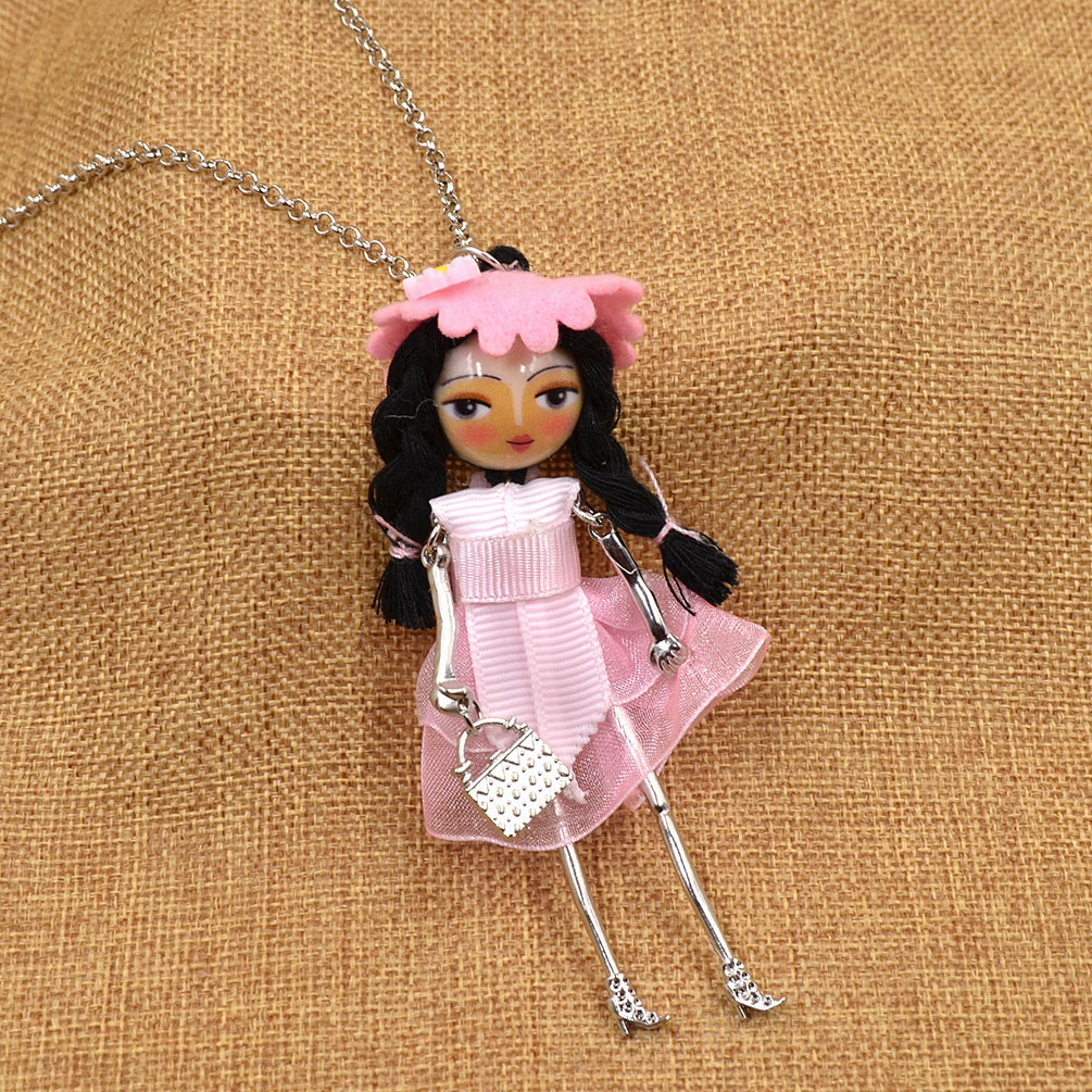 Fashion Little Girl Doll Charm Pendant Necklace Chiffon Lace Long Chain