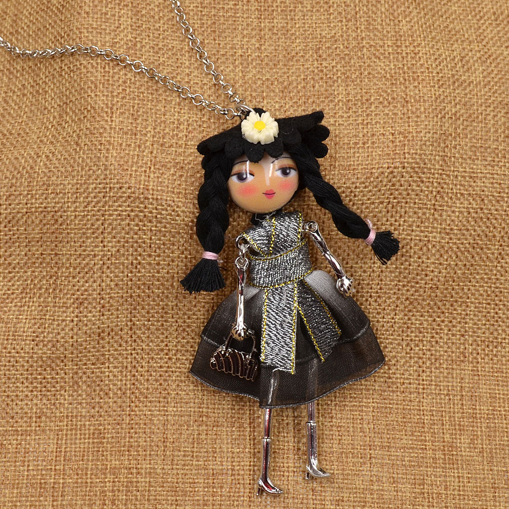 Fashion Little Girl Doll Charm Pendant Necklace Chiffon Lace Long Chain