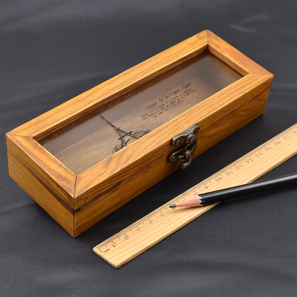 Eiffel Tower Wood Wooden Pen Pencil Case Holder Stationery Box Storage