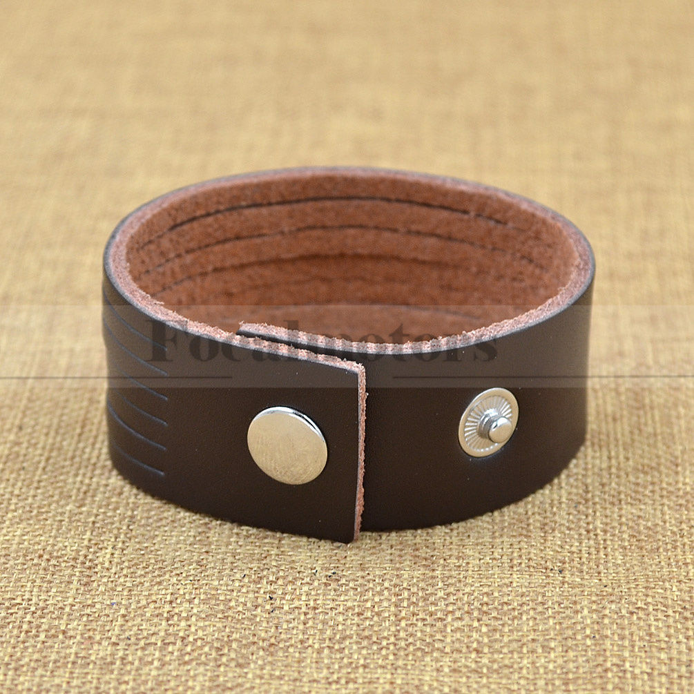 Punk Men Women Wide Leather Belt Bracelet Cuff Wristband Bangle Black