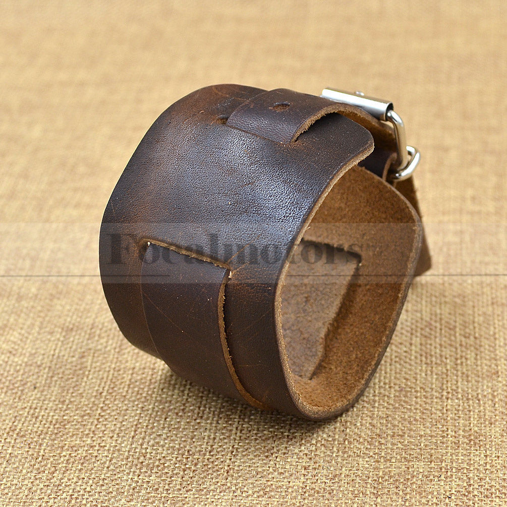 Punk Men Women Wide Leather Belt Bracelet Cuff Wristband Bangle Black