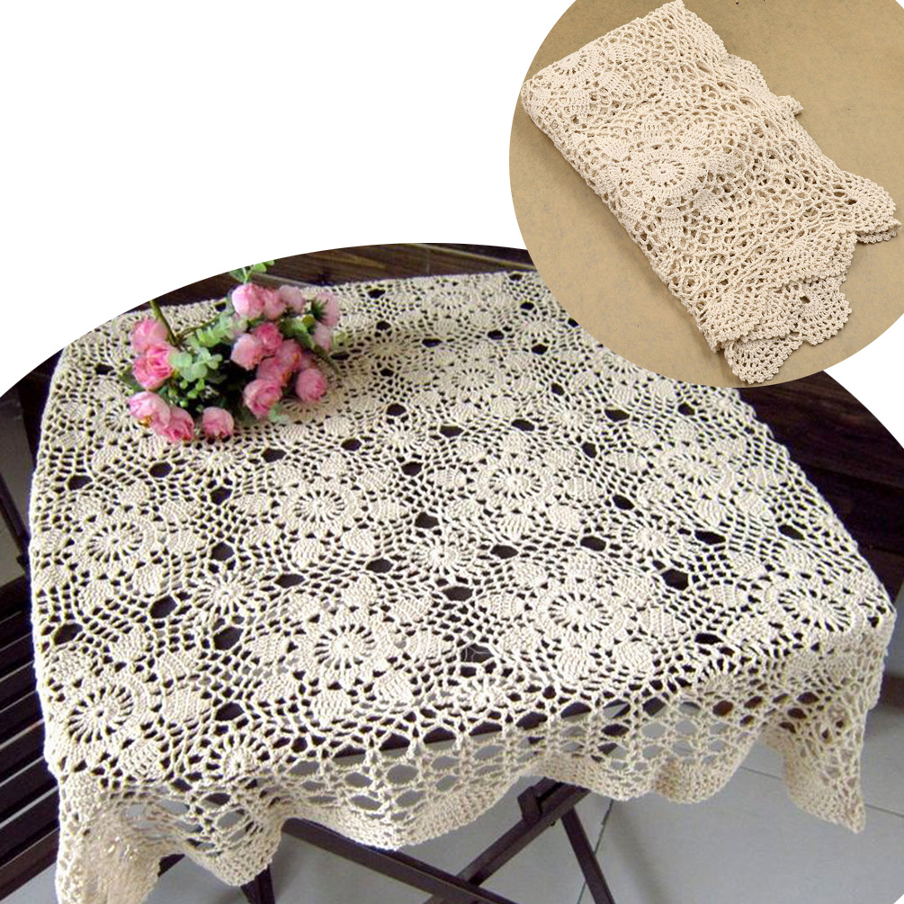 Vintage Hand Crochet Lace Cotton Tablecloth Placemat Square Table Cloth