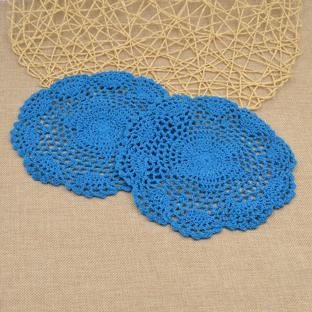 2pcs Hand Crochet Cotton Table Placemat Round Table Mat Doily 1720cm