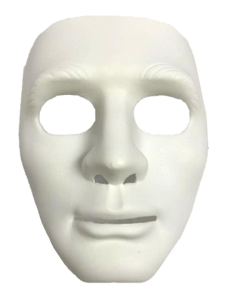 Blank Face Mask Plastic Costume Accessory Blue Green Pink Yellow White