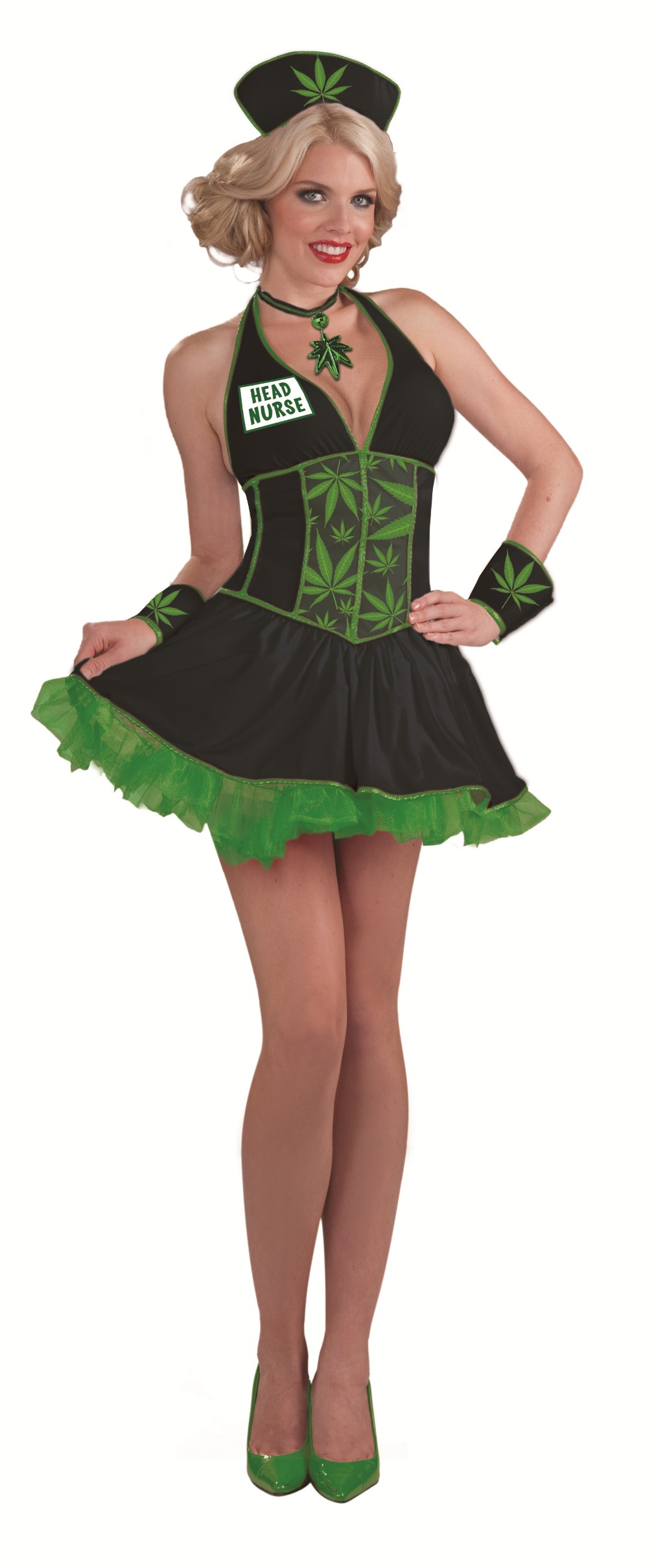 Marijuana Cannabis Head Nurse Costume Women's Fancy Dress Adult Weed