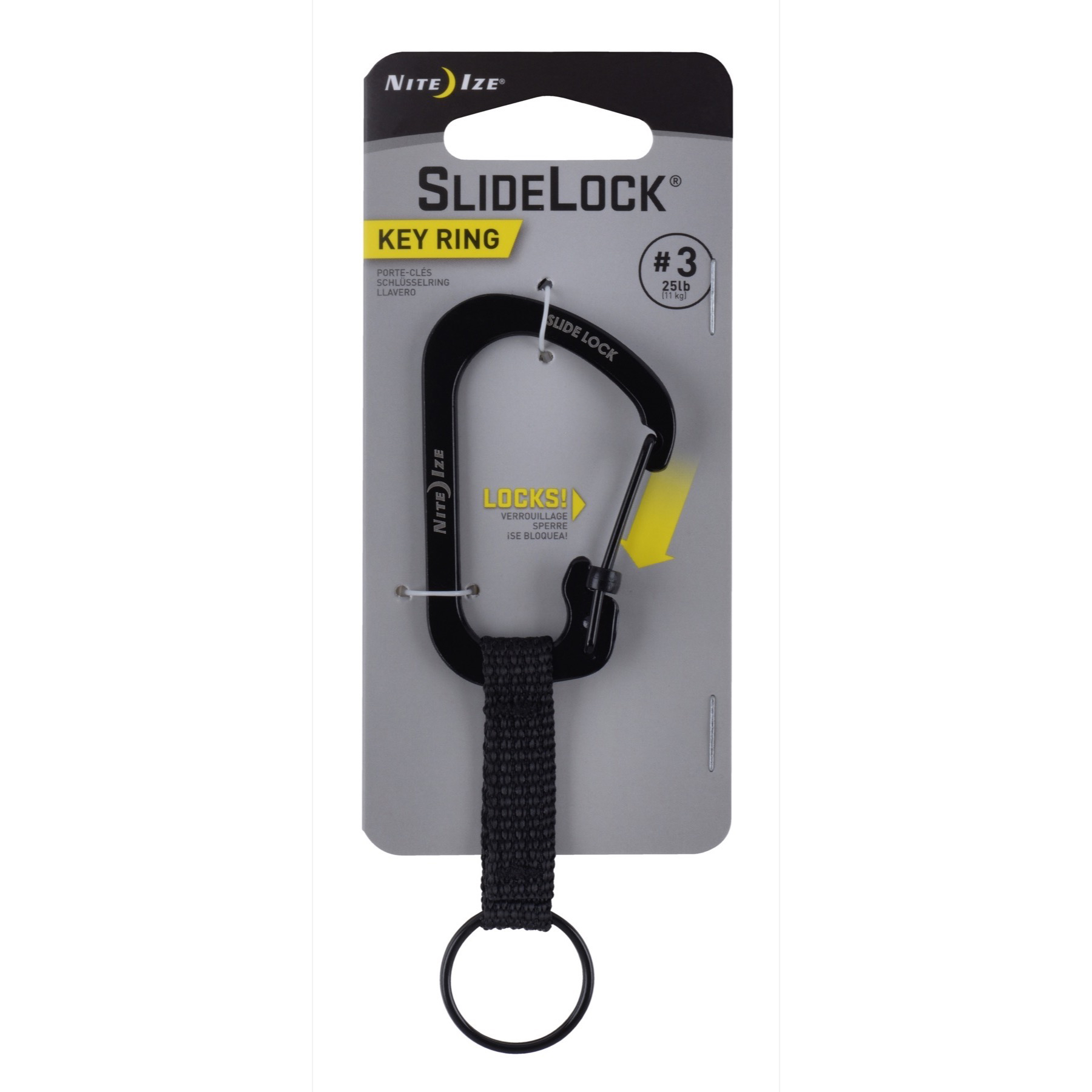 Nite Ize SlideLock Key Ring 3 Black Stainless Steel Locking Keychain