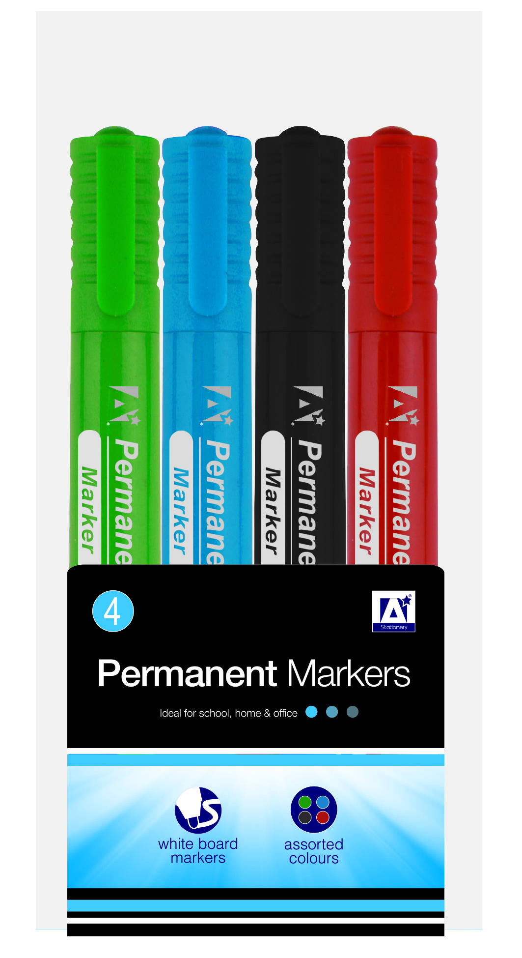 Coloured Permanent White Board Marker Set 4Pack