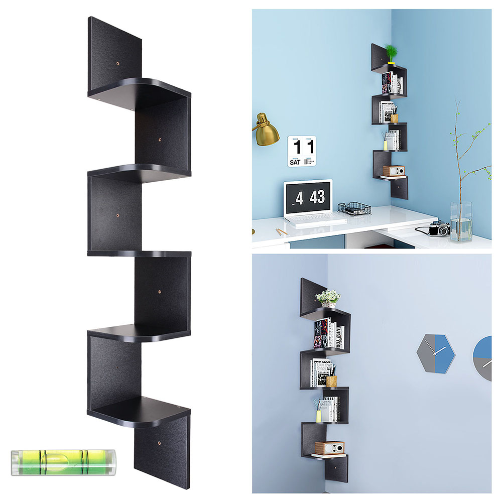 5 Tier Wall Mount Corner Shelf Storage Unit Shelves Wood Home Display