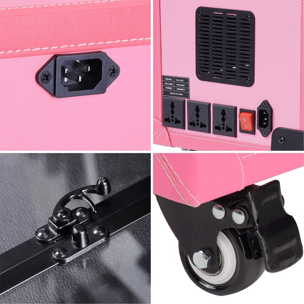 ... Makeup-Show-Artist-Barber-Travel-Rolling-Case-Light-Trolley-Black-Pink