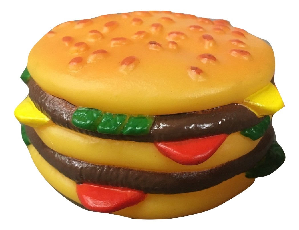 Cheeseburger Hamburger Dog Pet Toy Rubber Vinyl Squeaky Squeeze Burger