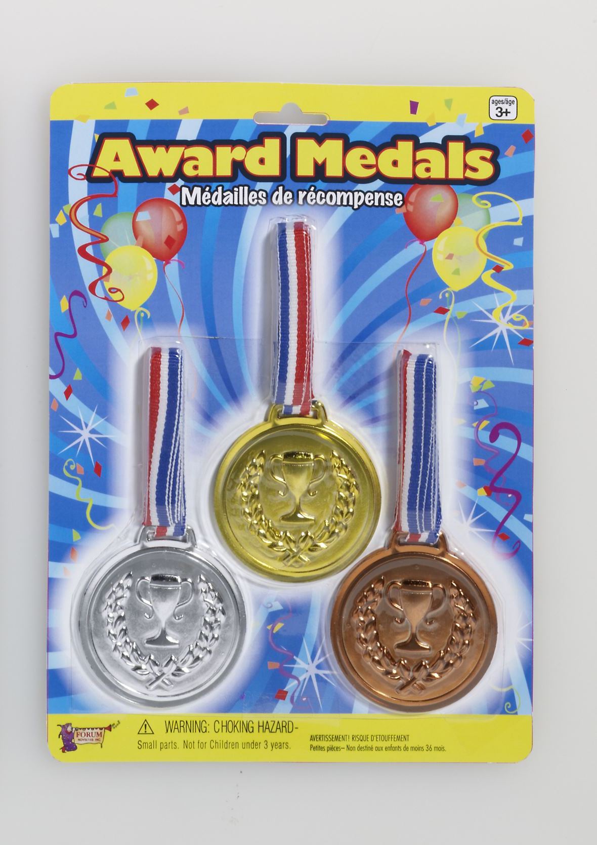 Fake Olympic Games Plastic Champion Gold Awards Medals 3/Pk Costume