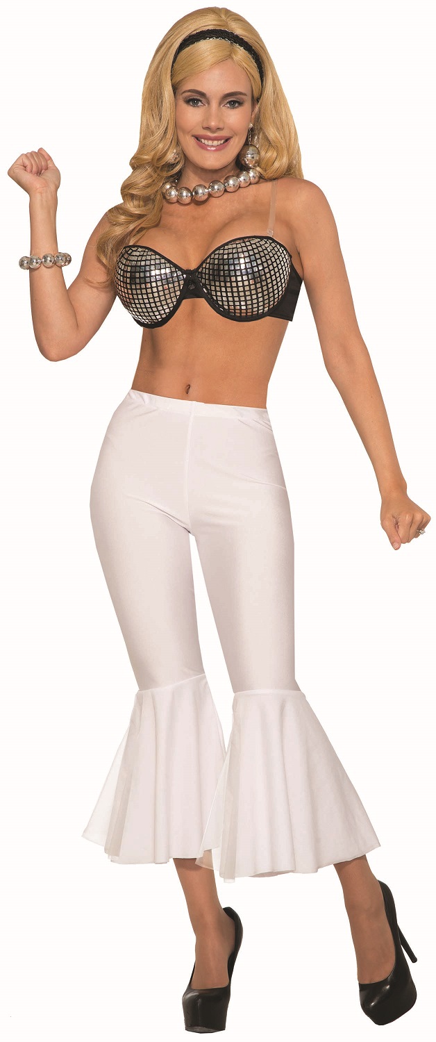 Retro Disco Capri Bell Bottom Crop Pants White or Black Fancy Costume Accessory
