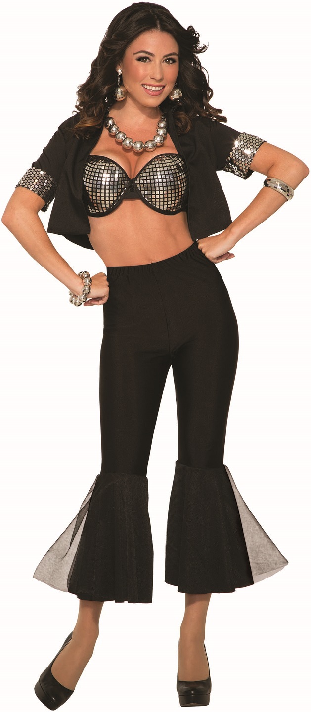 Retro Disco Capri Bell Bottom Crop Pants White or Black Fancy Costume Accessory