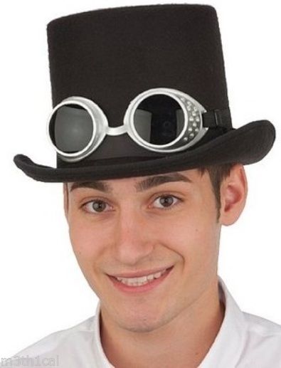 Deluxe High Crown Felt Top Hat Bell Topper With Steampunk Goggles Costume Adult
