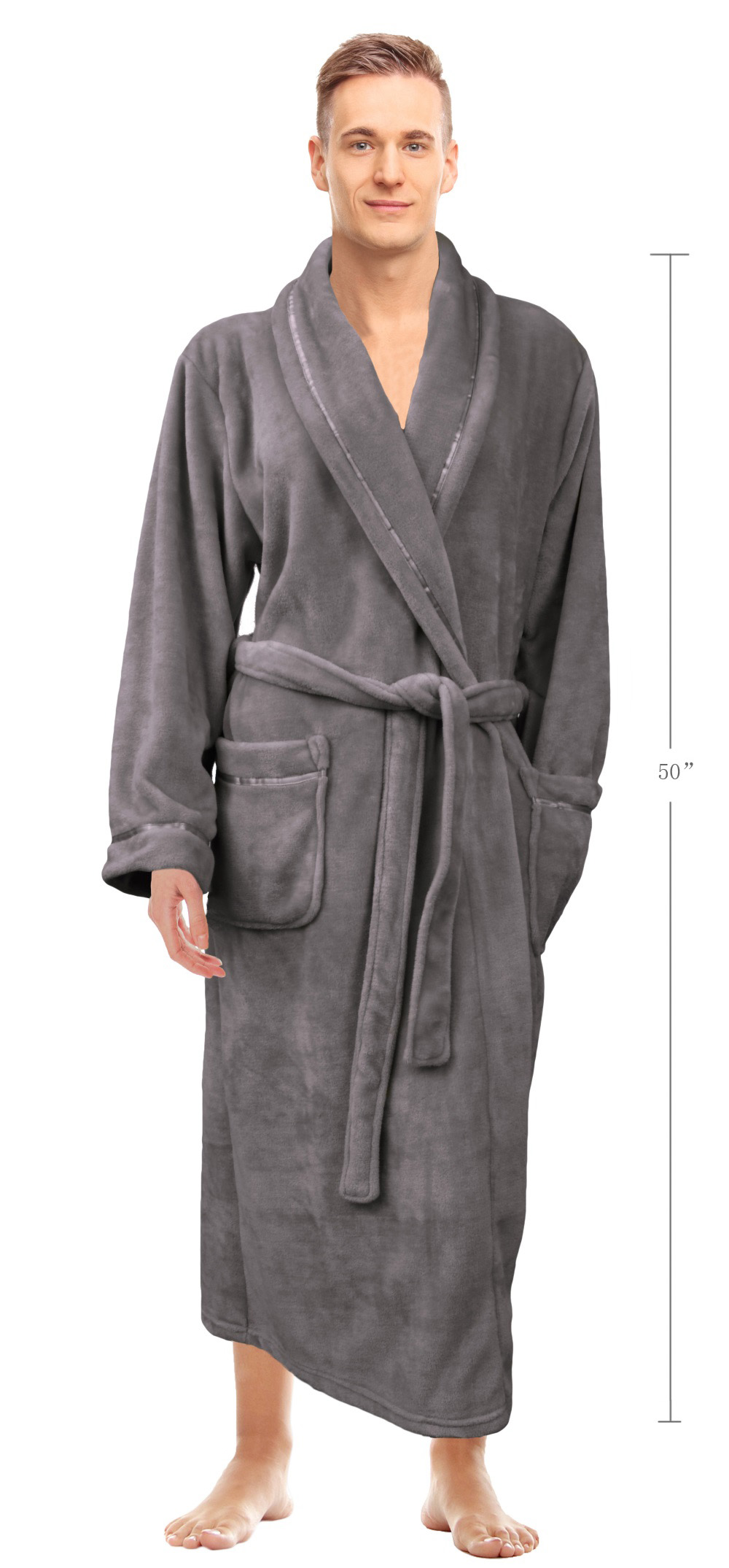 Napa® Men's Super Soft Warm Microfiber Fleece Bathrobe Spa Shawl Robe