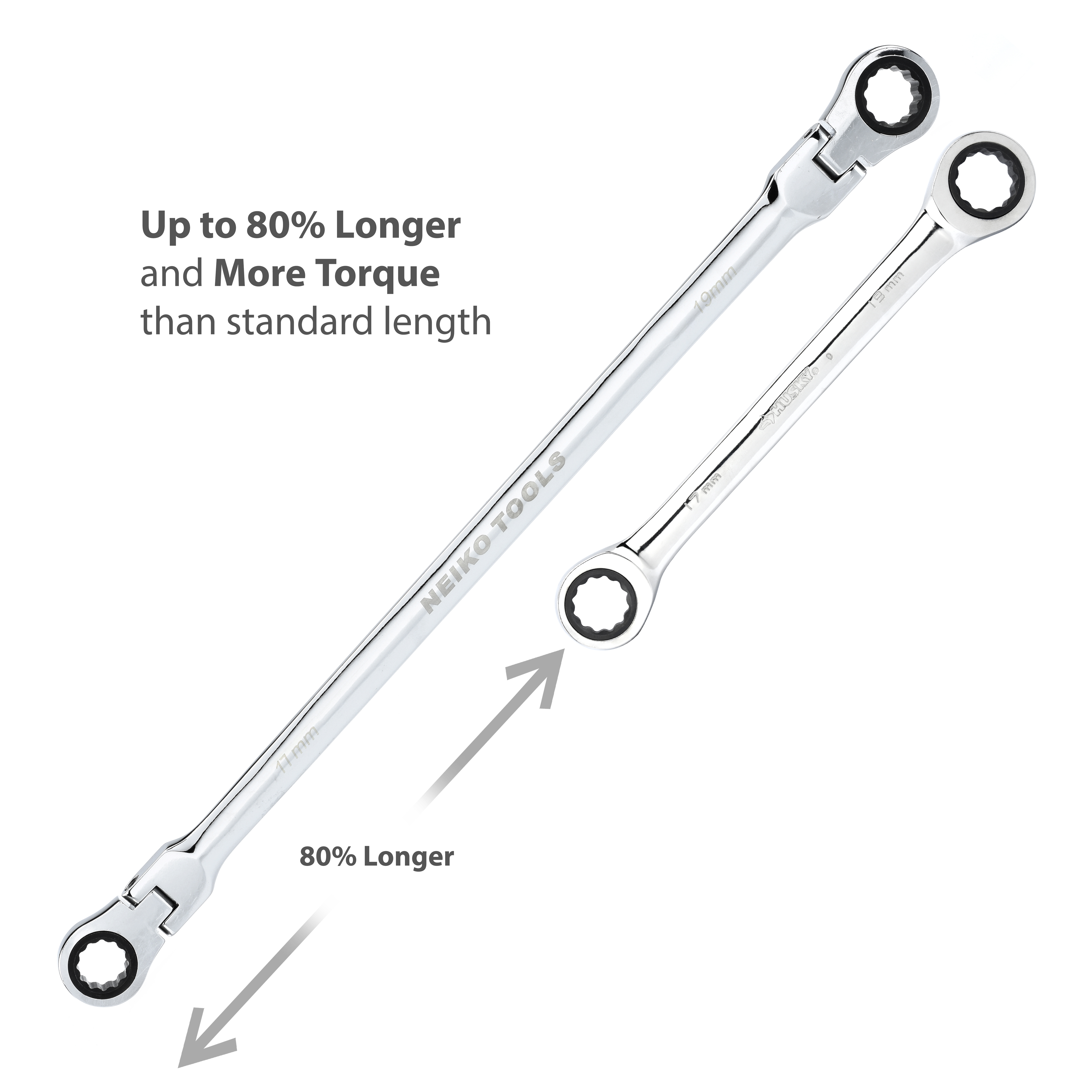 Double Box End Ratcheting Wrench 5pc Metric Universal Spline XL