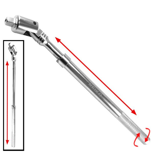 Extendable Breaker Bar 1/2" Drive w/ Flexible Head 16" to 24" inch Handle