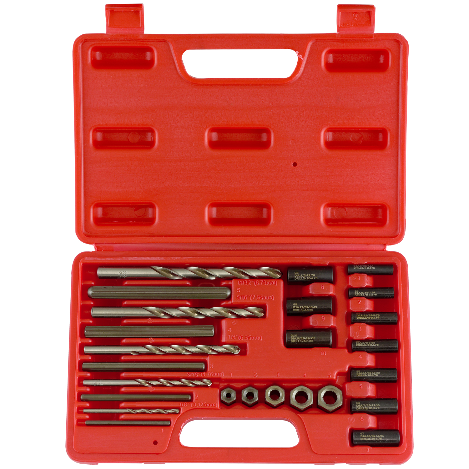 Screw Extractor 25pc Drill & Guide Set Remove Broken Bolts Fasteners