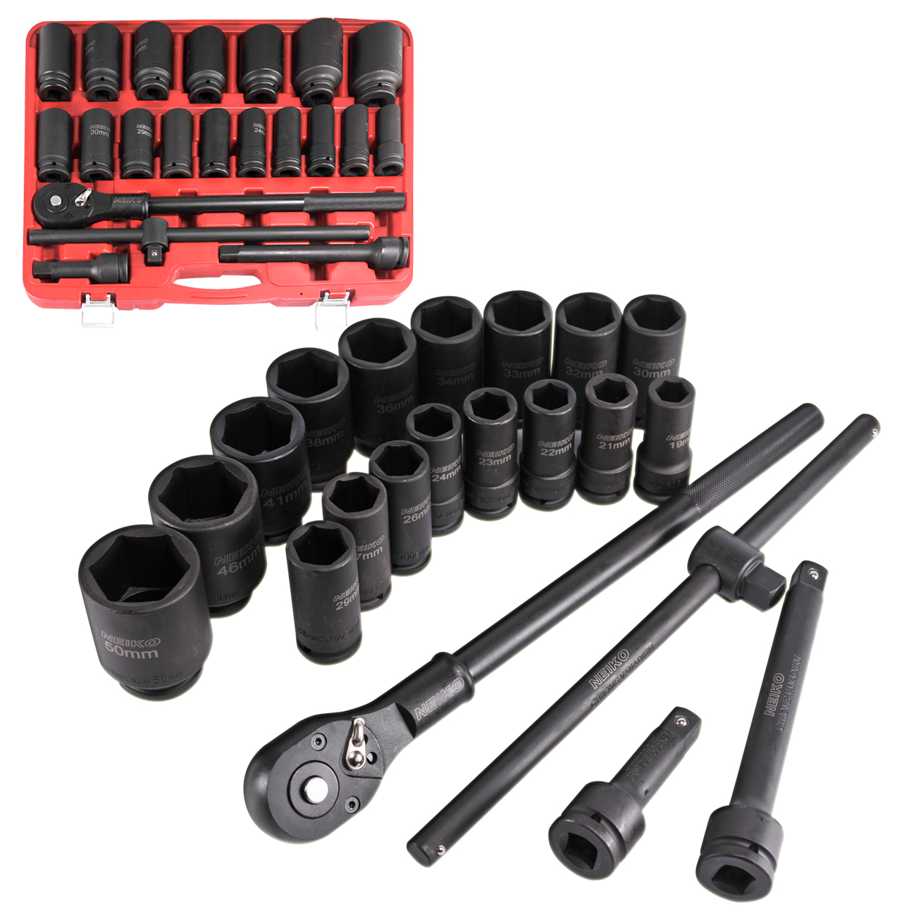 3/4" Drive Metric Deep Impact Socket 22pc Pro Set Air Ratchet Wrench