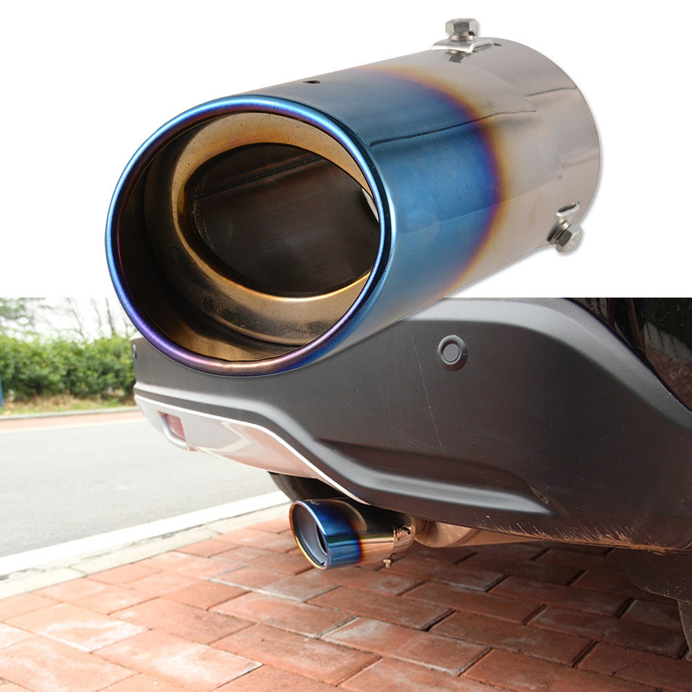 Silver Blue Car Exhaust Tip Straight Chrome Tail Pipe Cover Trim