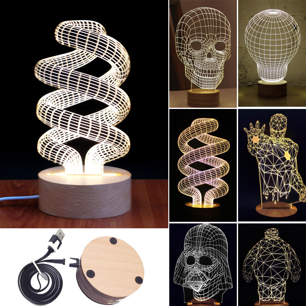 Novelty Unique 3D Illusion Bulb Lamp Night Light USB Table Desk Lamps