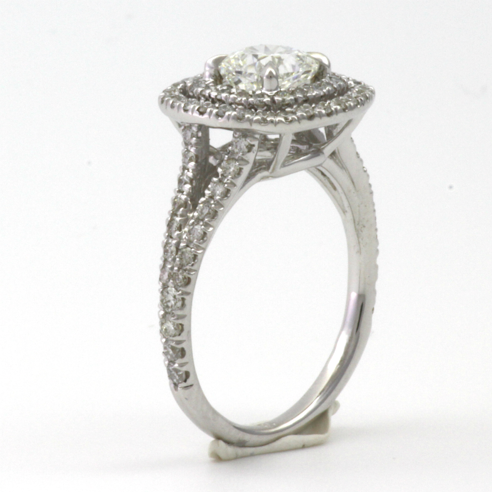 DOUBLE HALO DIAMOND RING 14K WHITE GOLD SI2 CUSHION CUT SQUARE 1.6 CARATS