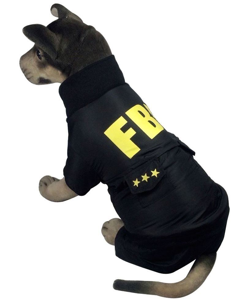 Black FBI Coat Jacket dog clothes Windproof For Boy Medium Large dogs