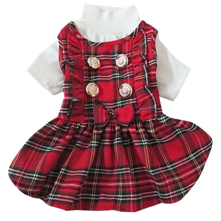 Plaid Checker Scottish Dress Set Skirt Kilts Pet Girl Small Dog Clothes
