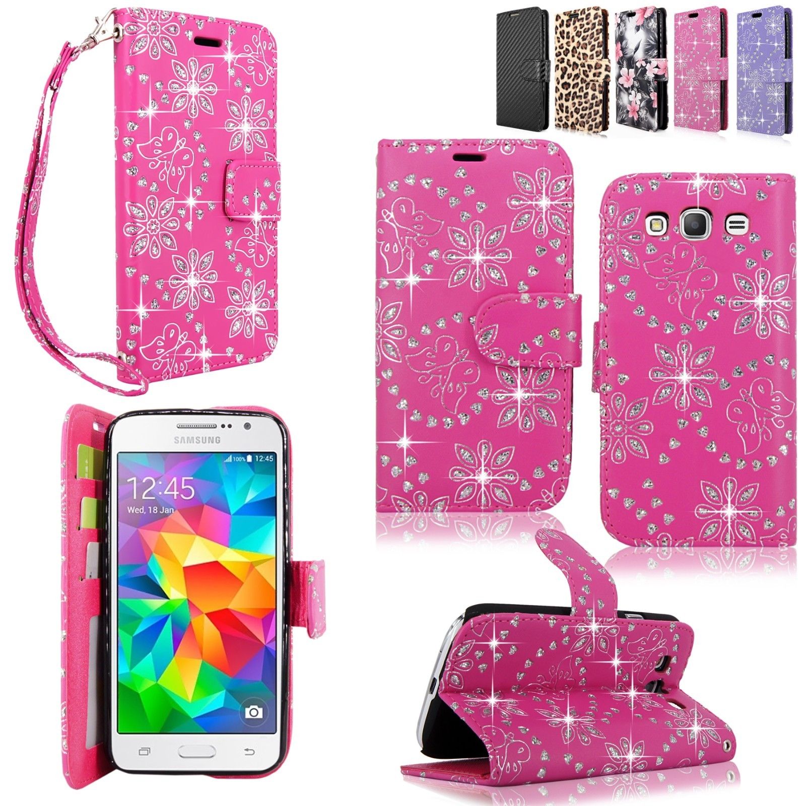 For Samsung Galaxy Grand Prime G530H Leather Bling Phone Wallet Card