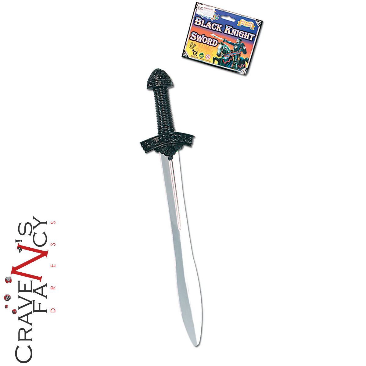 Black + Silver Toy Plastic Knight Crusader Sword Fancy Dress Accessory