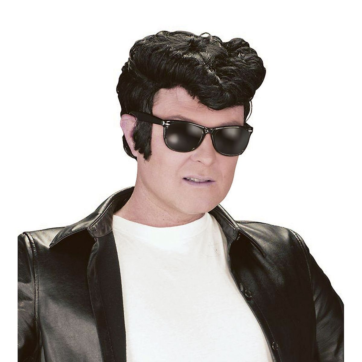 Mens 1950s Adult Black Greaser Wig Danny Teddy Boy 50's Quiff Fancy