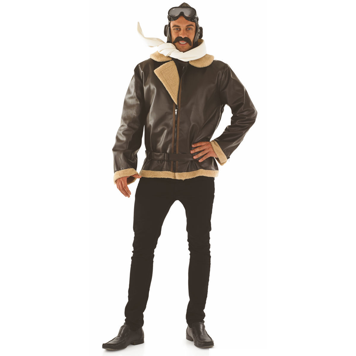 WW2 Biggles Wartime Fighter Pilot Costume Bomber Jacket Mens Male Fancy